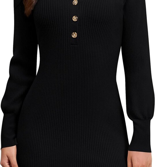 Women's V-Neck Sweater Dress Knit Long Sleeve Bodycon Mini for Fall Winter - Picture 1 of 6